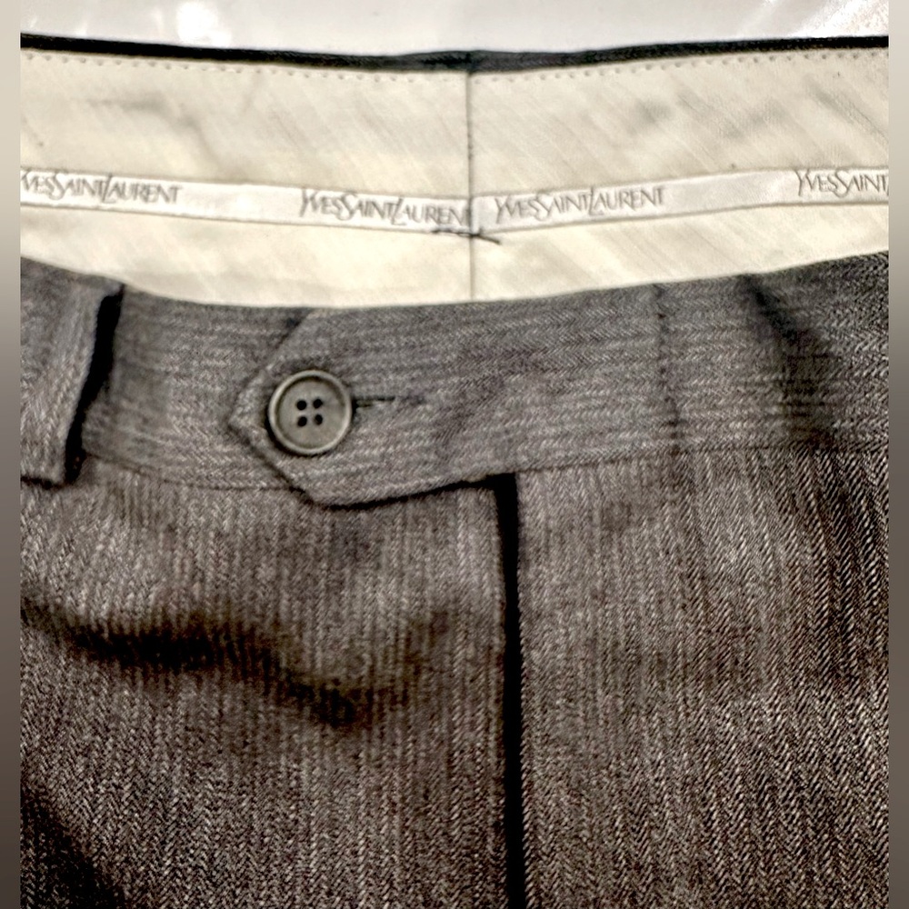 VTG YSL - Yves Saint Laurent, Pleated Wide Leg Micro-Herringbone Stripe Trousers - Picture 7 of 9